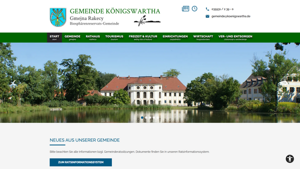 Screenshot der Website koenigswartha.net in Desktop-Ansicht mit Startseite