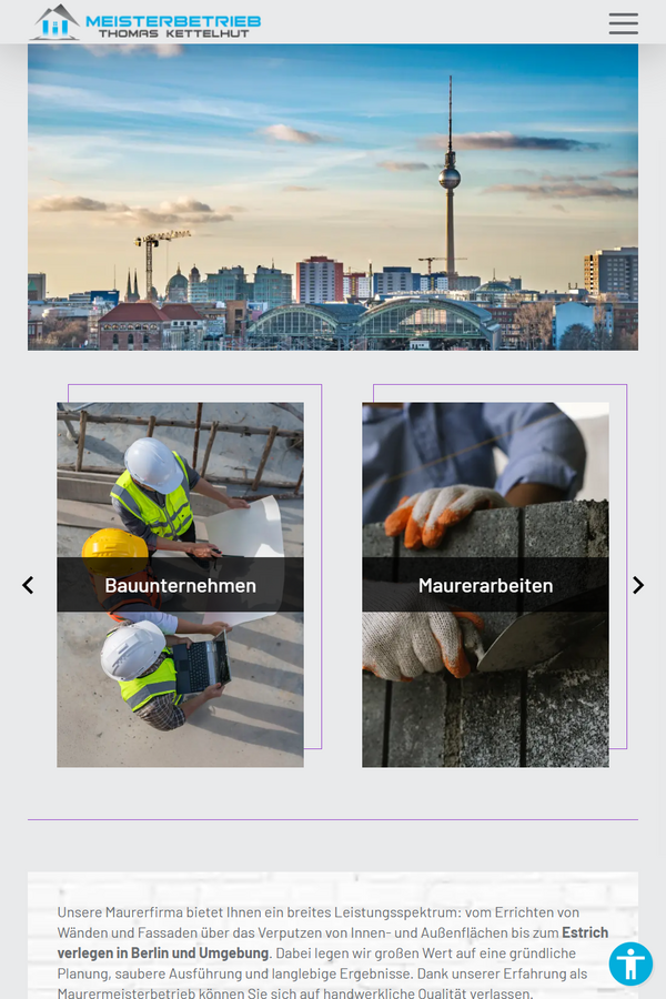 Screenshot der Website meister-kettelhut.de in Tablet-Ansicht mit Startseite