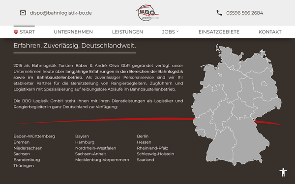 Screenshot der Website Bahnlogistik BO in Notebook-Ansicht mit Startseite