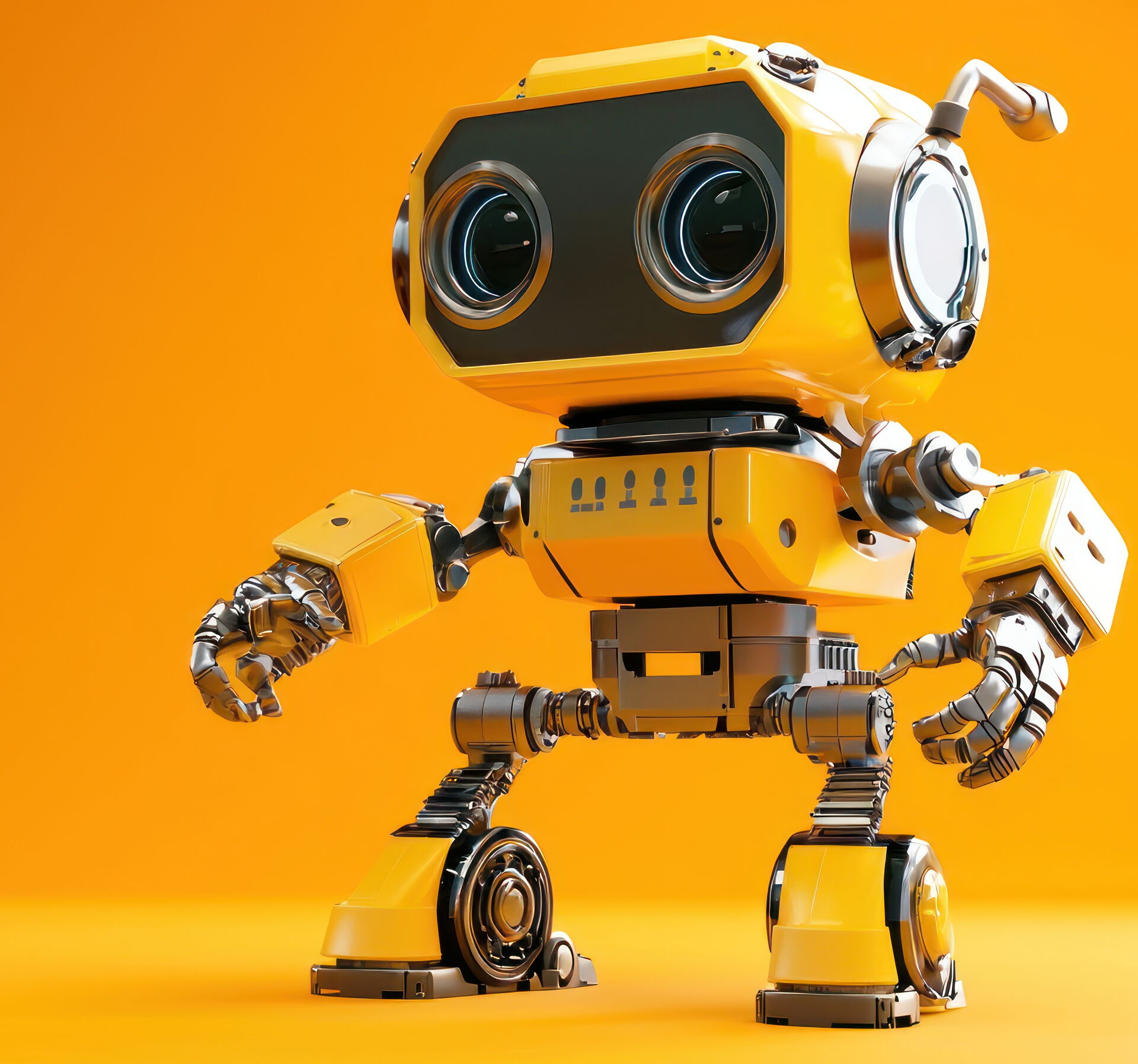 Ein kleiner, freundlicher gelber Roboter symbolisiert KI und innovative Technologie bei MyArtSide in Bautzen.