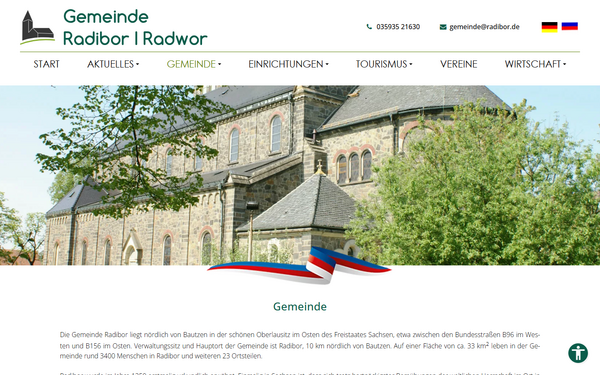 Screenshot der Seite Gemeinde von radibor.de in Notebook-Ansicht