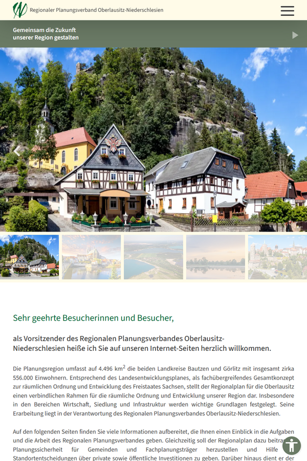 Screenshot der Website rpv-oberlausitz-niederschlesien.de in Tablet-Ansicht mit Startseite