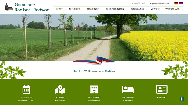 Screenshot der Website radibor.de in Desktop-Ansicht mit Startseite