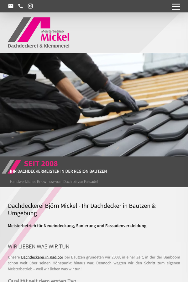 Tabletansicht: Webdesign für Handwerker in Radibor - Dachdeckerei & Klempnerei Mickel