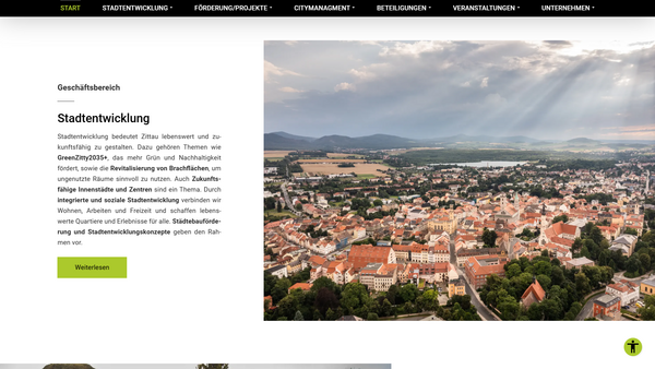 Screenshot der Website stadtsanierung-zittau.de in Desktop-Ansicht mit Startseite