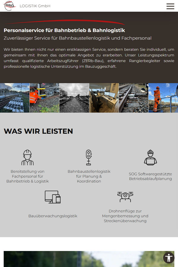 Screenshot der Leistungsseite von Bahnlogistik BO in Tablet-Ansicht