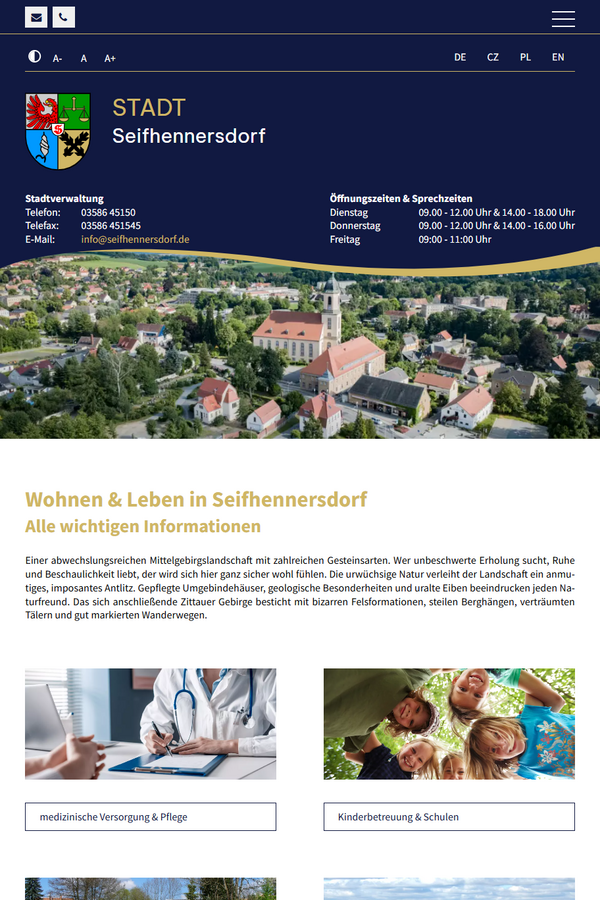 Screenshot der Seite Wohnen und Leben von seifhennersdorf.de in Tablet-Ansicht