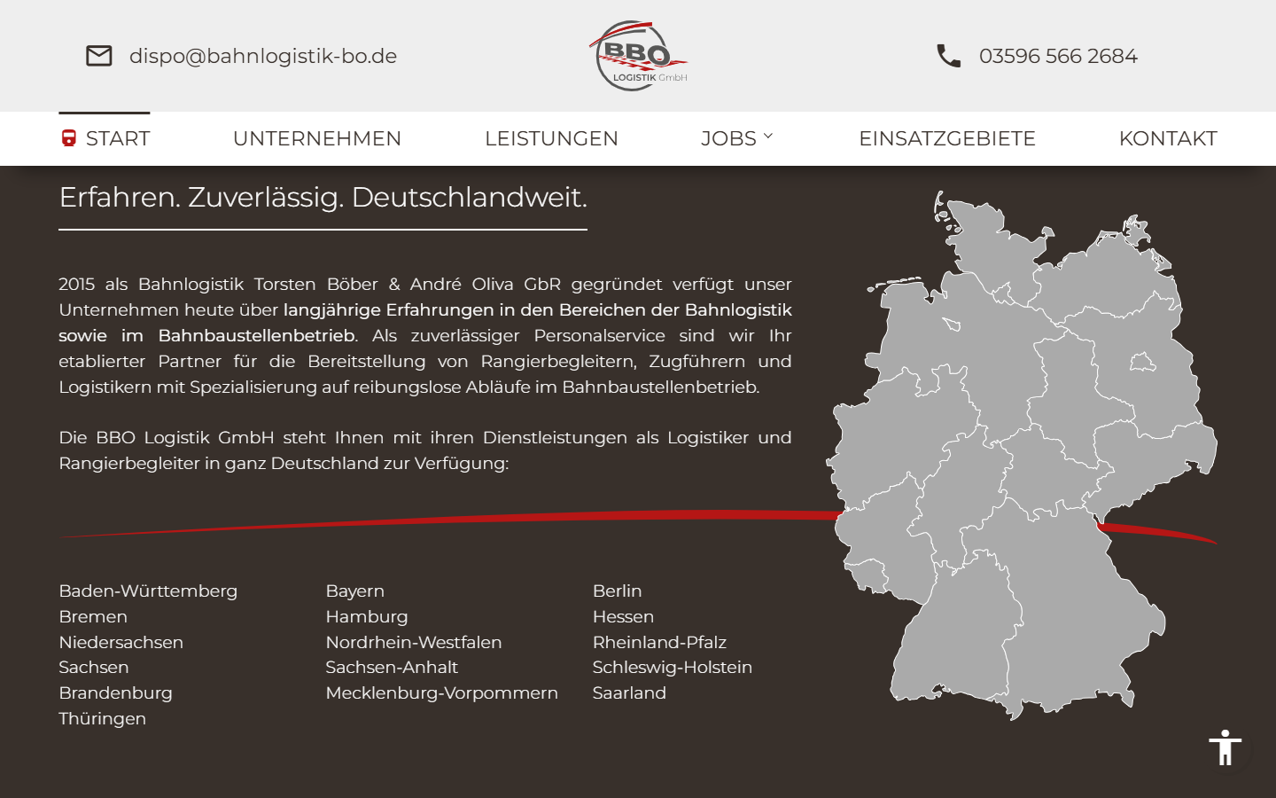 Screenshot der Website Bahnlogistik BO in Notebook-Ansicht mit Startseite