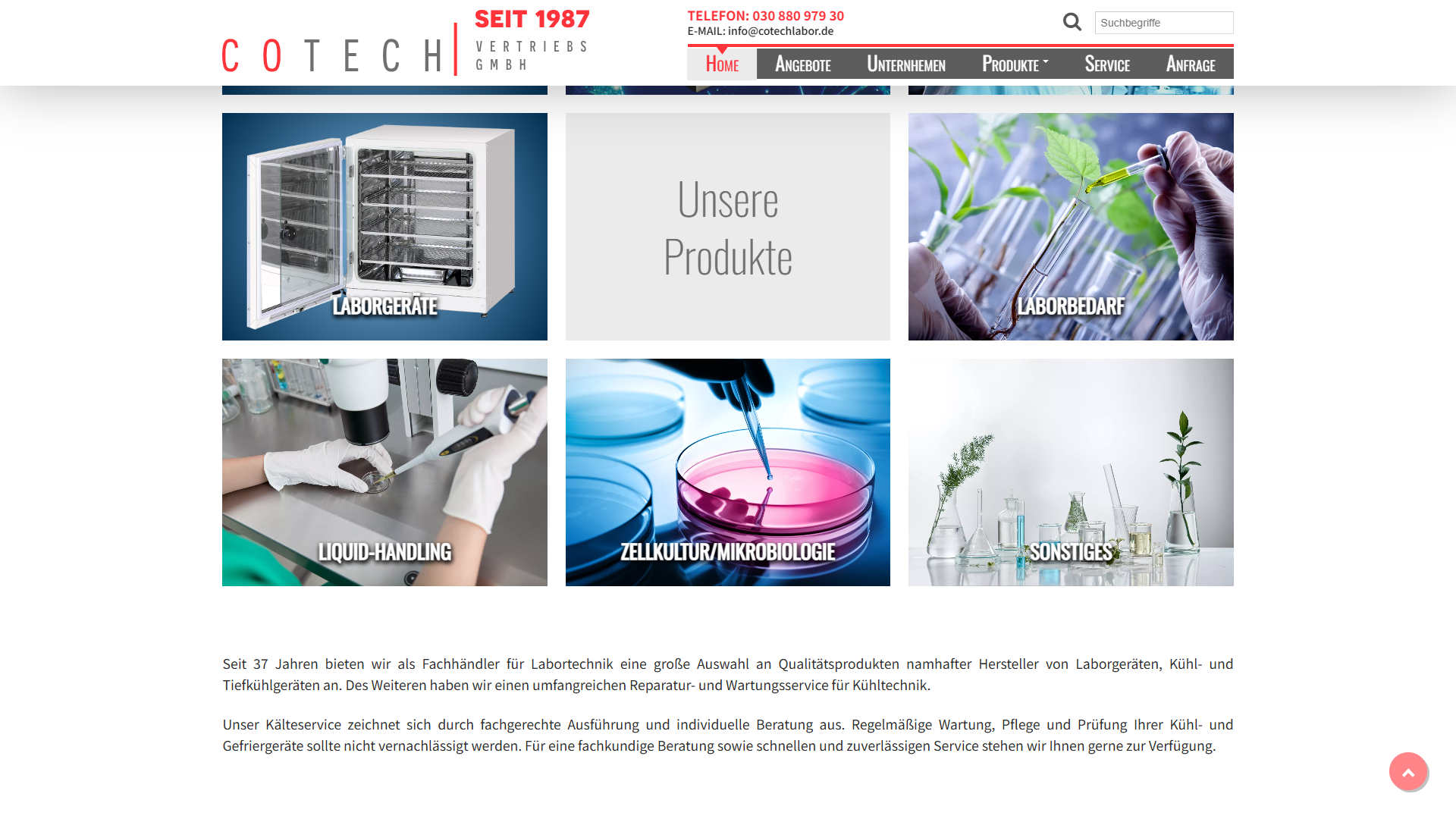 Desktop-Ansicht
der Website cotechlabor.de mit modernem Layout