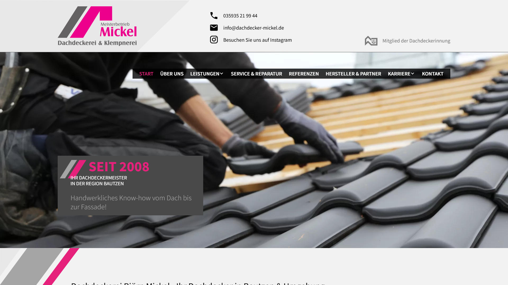Ansicht auf Desktop: Webdesign für Handwerker in Radibor - Dachdeckerei & Klempnerei Mickel