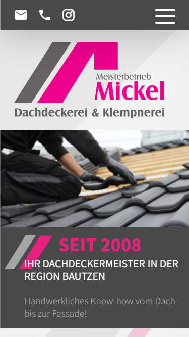 Mobil optimierte Webseite: Webdesign für Handwerker in Radibor - Dachdeckerei & Klempnerei Mickel