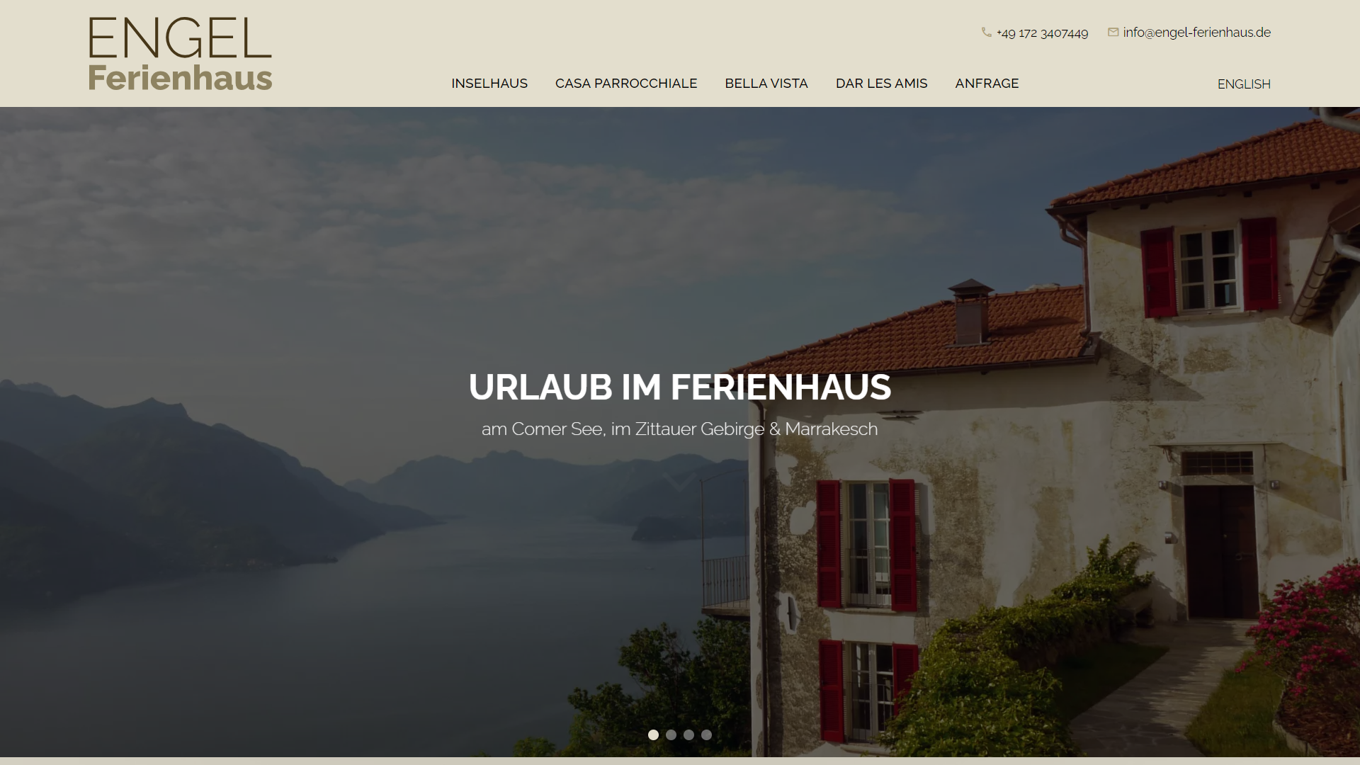 Desktop-Ansicht
der Website engel-ferienhaus.de mit Informationen zum Ferienhaus