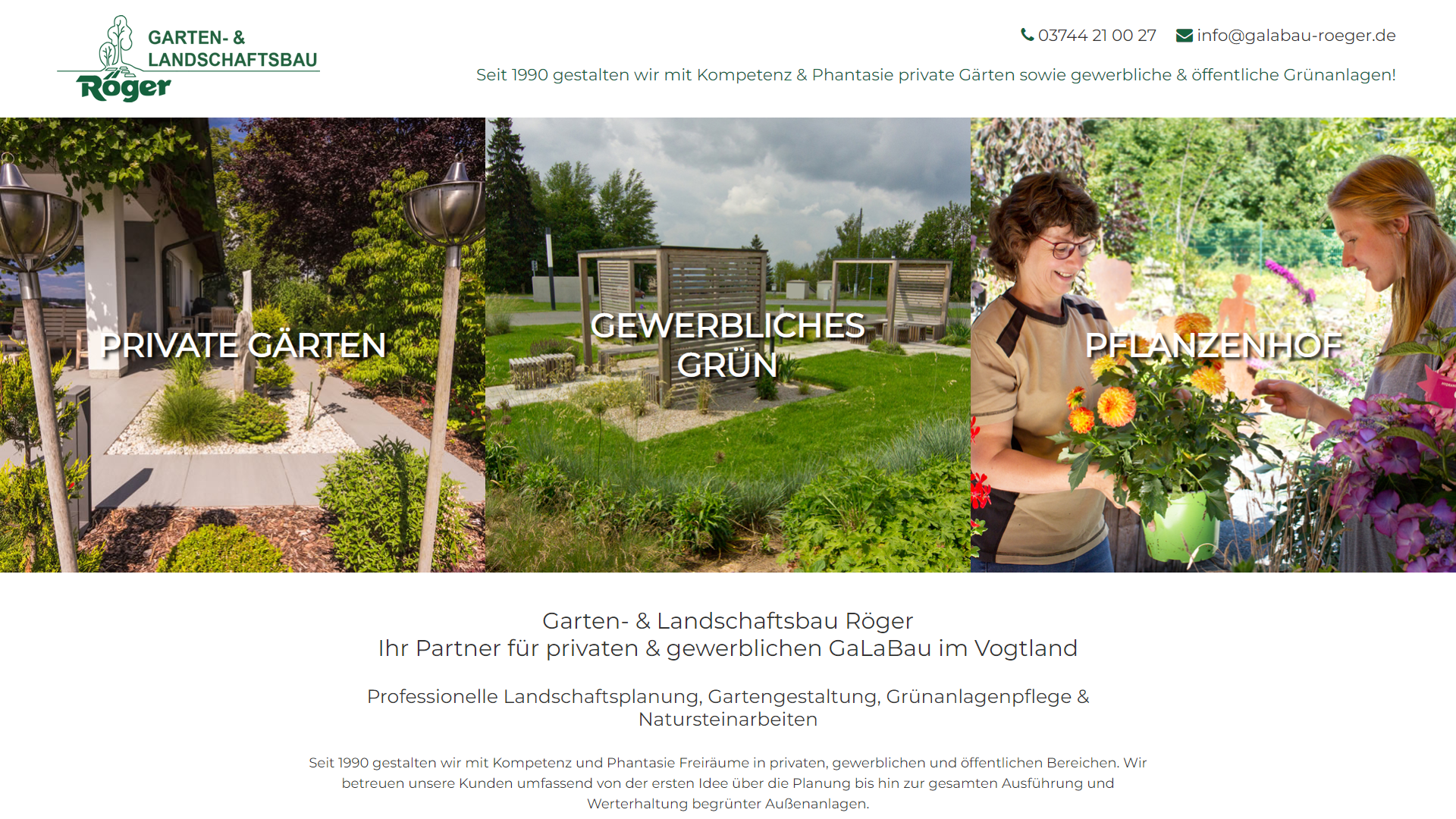 Desktopansicht: Webseite für Garten- & Landschaftsbau: Röger Garten- & Landschaftsbau GmbH & Co. KG in Auerbach | Sachsen – Vogtland