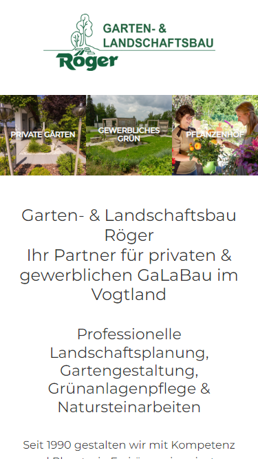 Mobileansicht: Webseite für Garten- & Landschaftsbau: Röger Garten- & Landschaftsbau GmbH & Co. KG in Auerbach | Sachsen – Vogtland
