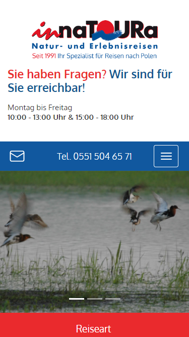 Mobile Ansicht der Innatoura-Polen.de Website mit touristischen Informationen