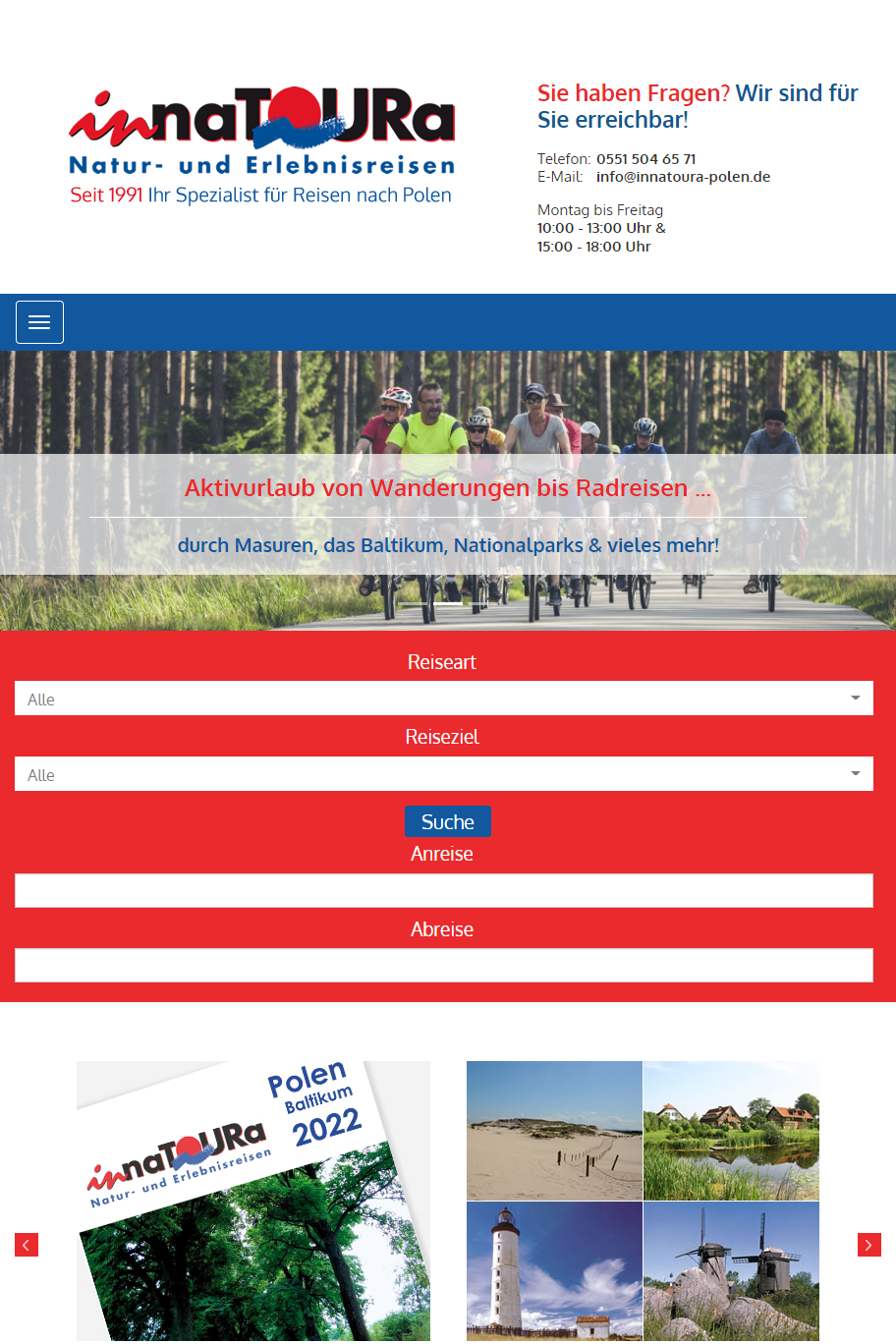 Tablet-Ansicht der Innatoura-Polen.de Website mit touristischen Inhalten