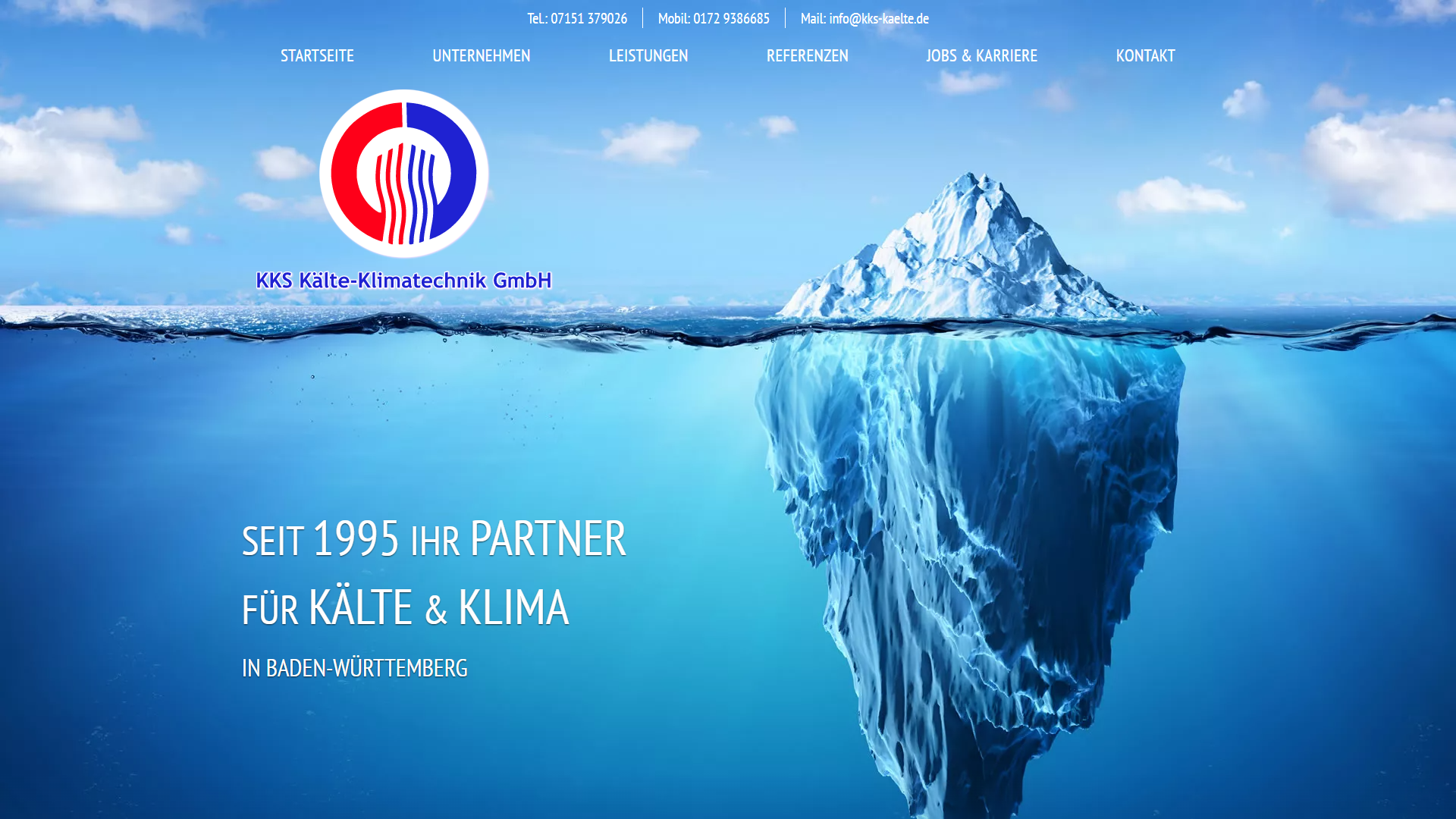 Desktop-Ansicht der KKS-Kälte.de Website mit Leistungen und Unternehmensinfos