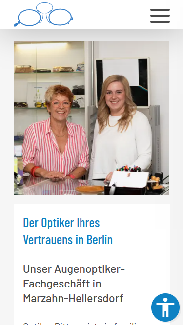 Screenshot der Website optikerdittmar-berlin.de in mobiler Ansicht auf Smartphone