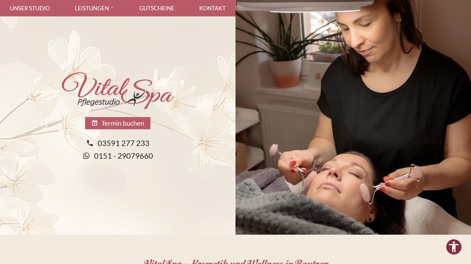 Desktopansicht: Stilvolle Webseite für Kosmetik- & Pflegestudio: vital Spa & Pflegestudio in Bautzen | Sachsen