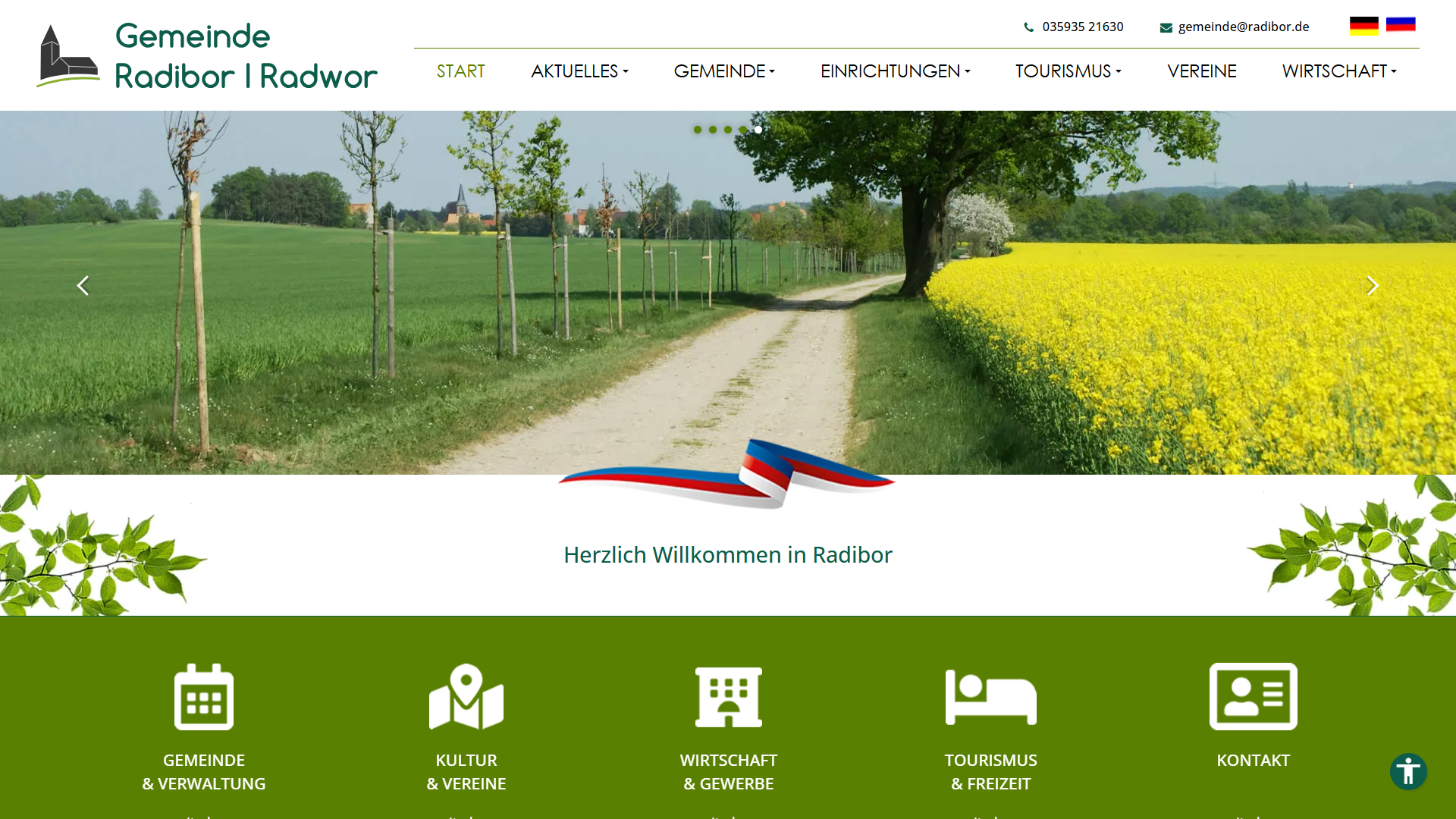 Screenshot der Website radibor.de in Desktop-Ansicht mit Startseite