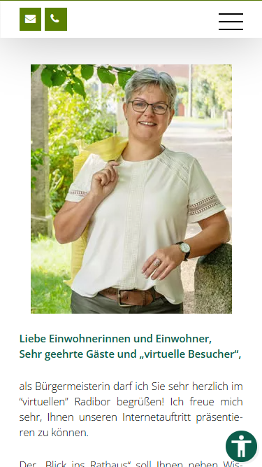 Screenshot der Website radibor.de in mobiler Ansicht auf Smartphone mit Startseite