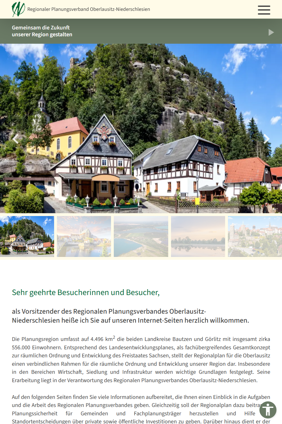Screenshot der Website rpv-oberlausitz-niederschlesien.de in Tablet-Ansicht mit Startseite