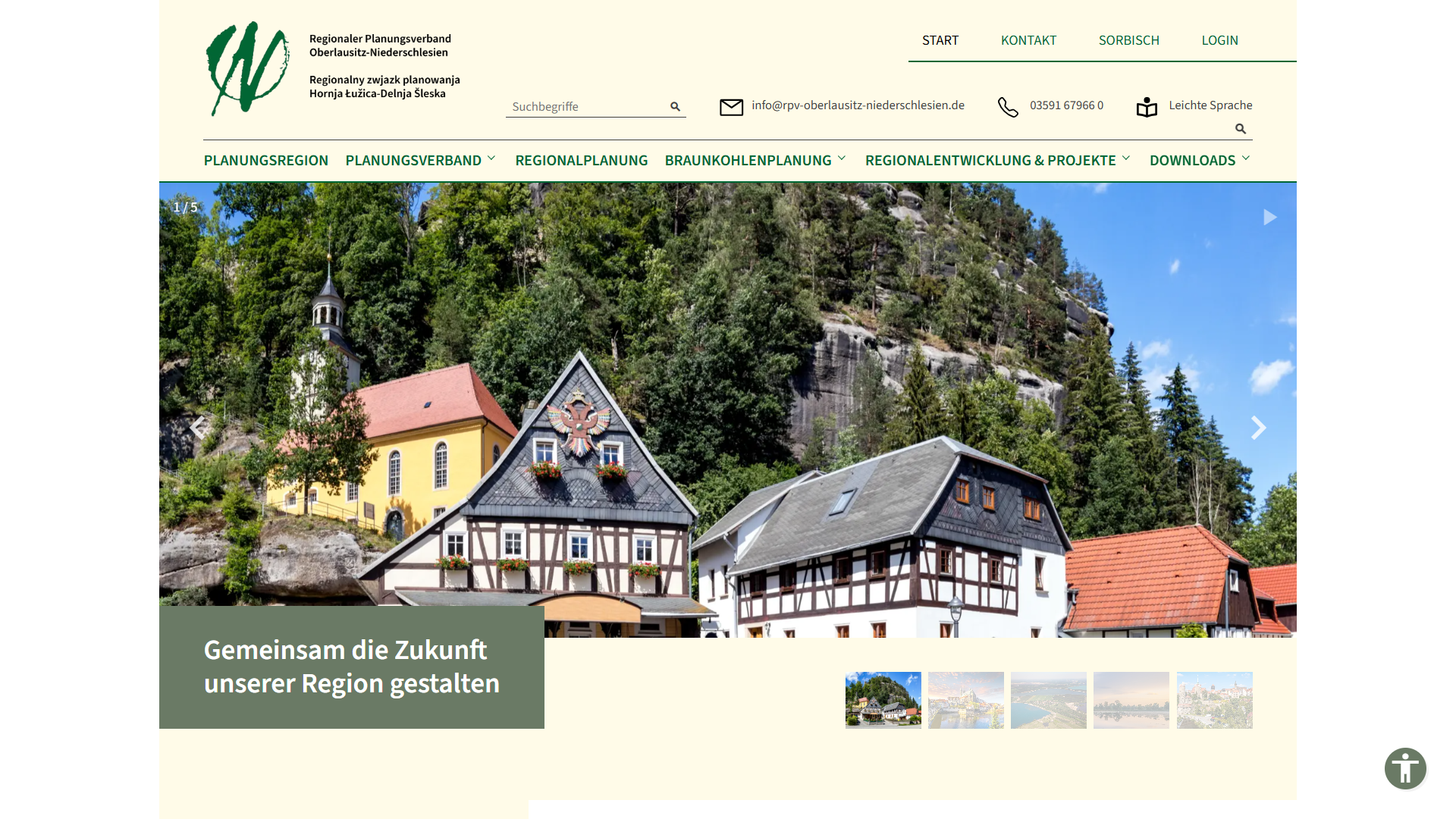 Screenshot der Website rpv-oberlausitz-niederschlesien.de in Desktop-Ansicht mit Startseite