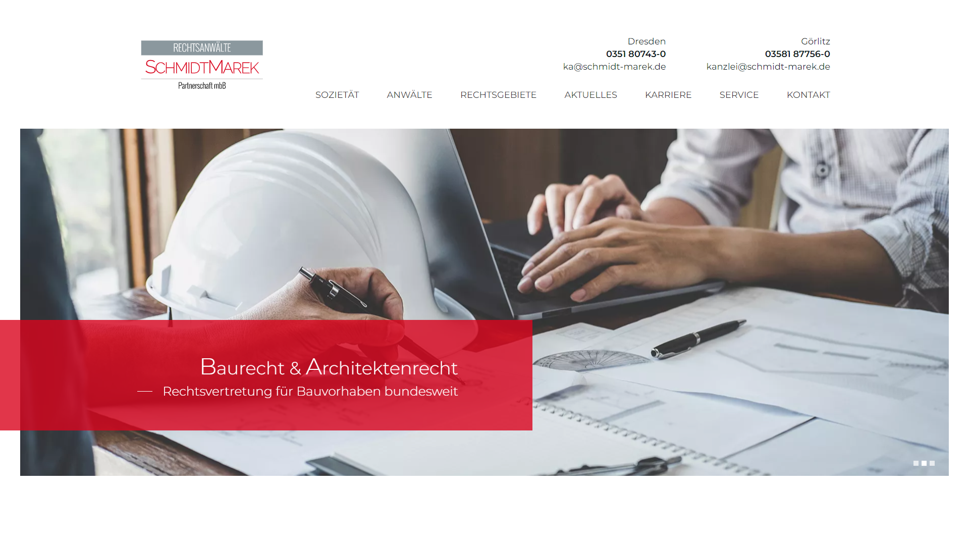Desktop-Ansicht der Schmidt-Marek.de Website mit Unternehmensprofil und Leistungsübersicht