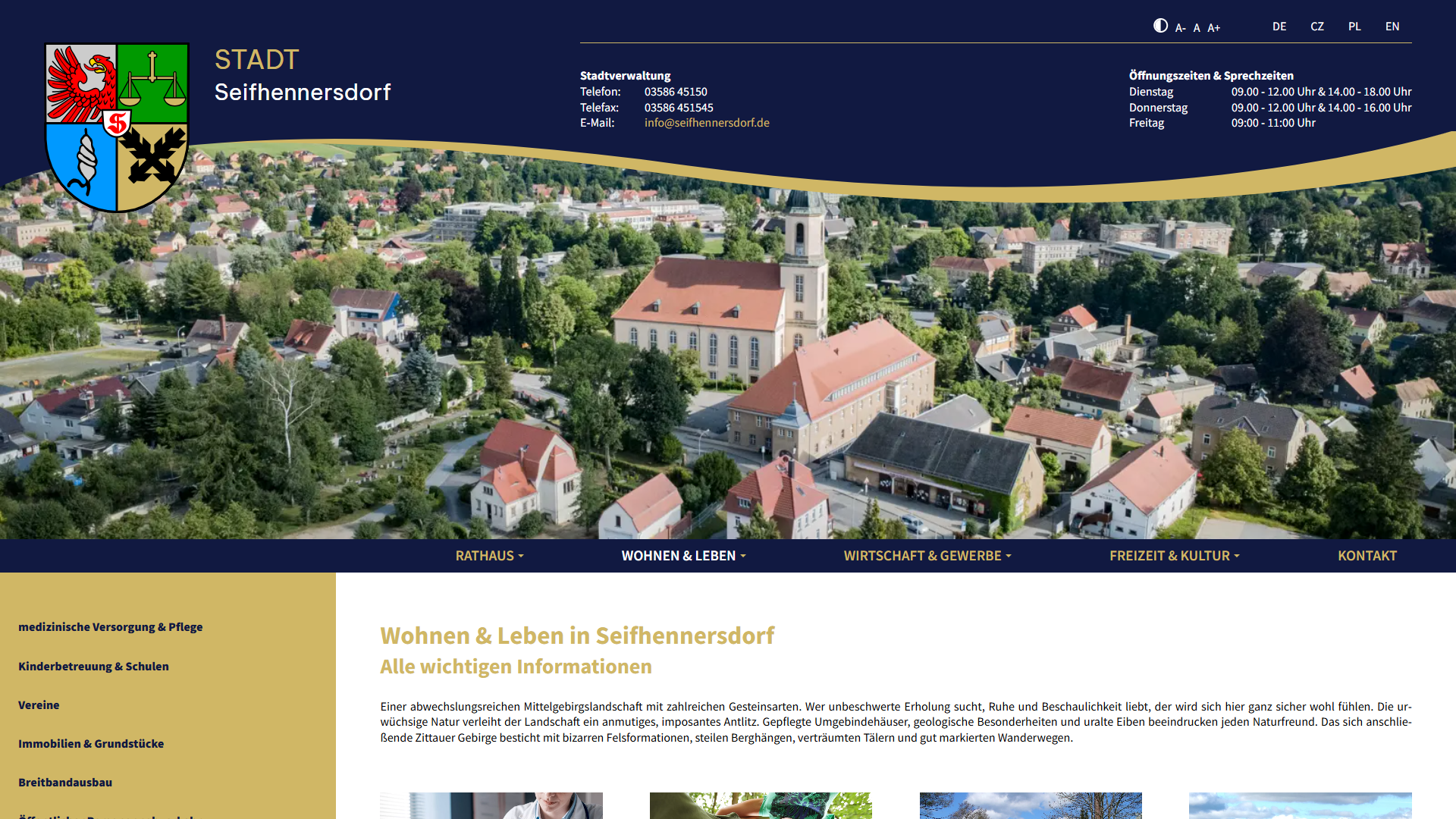Screenshot der Seite Wohnen und Leben von seifhennersdorf.de in Desktop-Ansicht