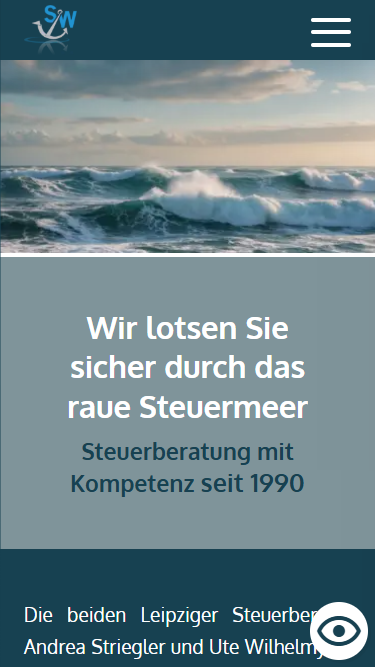 Mobile Ansicht der Striwi.de Website mit Portfolio und Leistungsübersicht