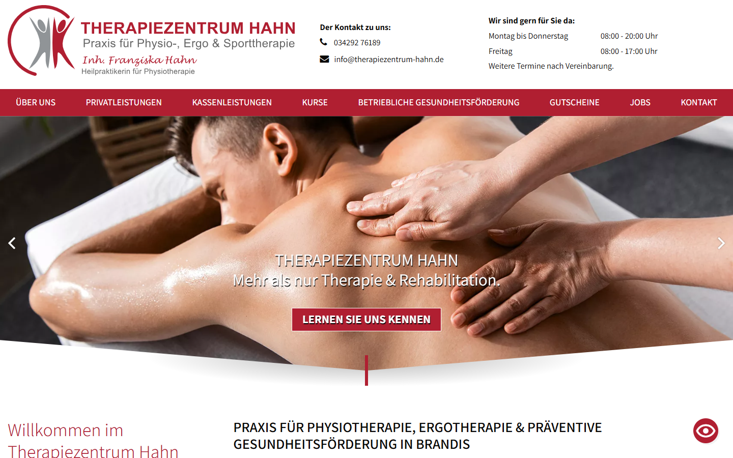 Notebook-Ansicht der Therapiezentrum-Hahn.de Website mit Therapieangeboten und Praxisinformationen